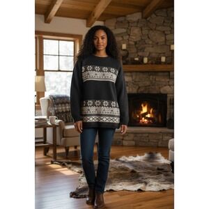 Mathias Sweater Womens 18W Gray Fair Isle Snowflake Metallic Crew Neck cabincore